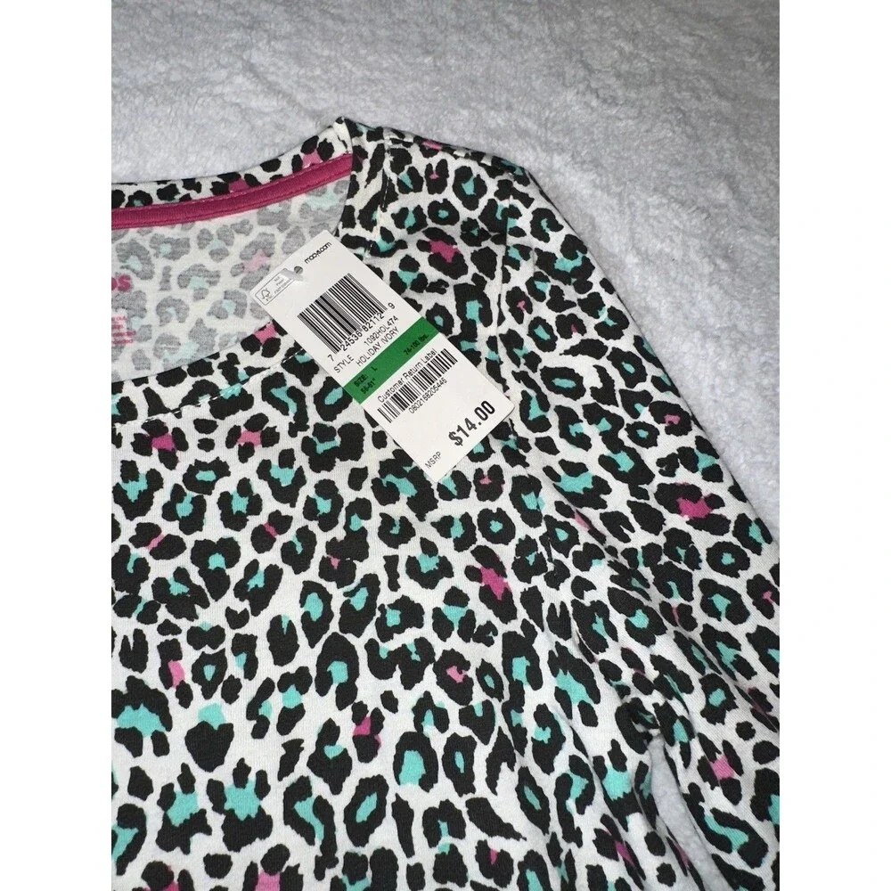 Epic Threads Girls Leopard Print Long Sleeve T-shirt Turquoise Pink White Sz L